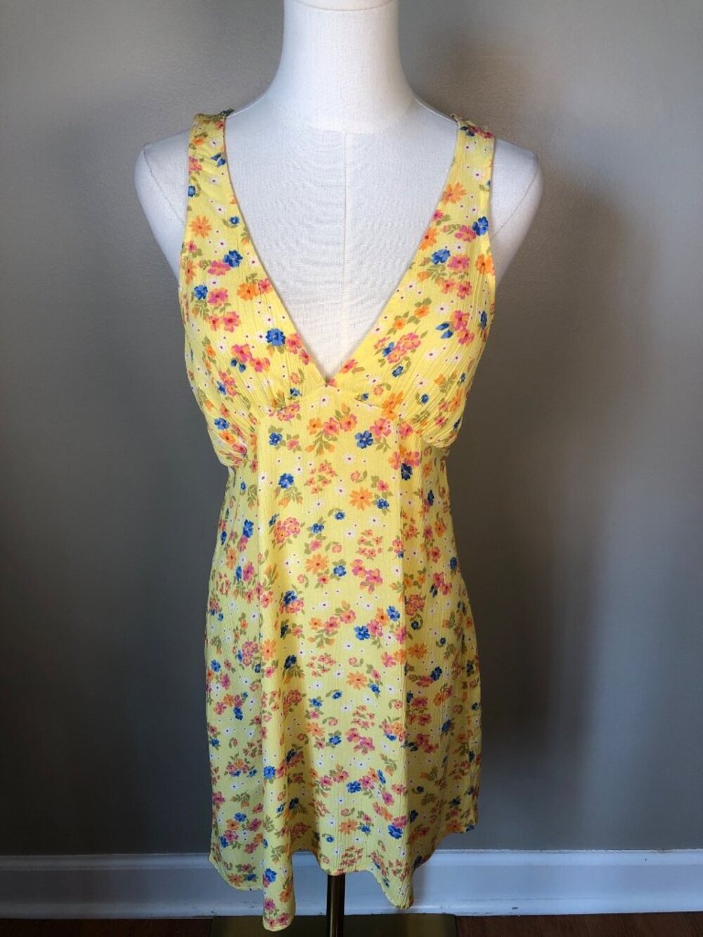 Billabong Feel The Love Yellow Floral Mini Dress Whimsical Beach Size XS